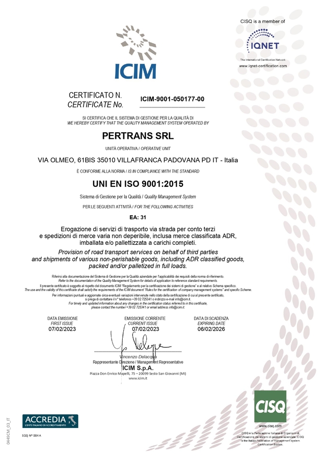 Certificato UNI EN ISO 9001:2015